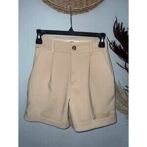 Madden NYC women’s beige trouser shorts size XS dressy pleated cuffed 5” inseam